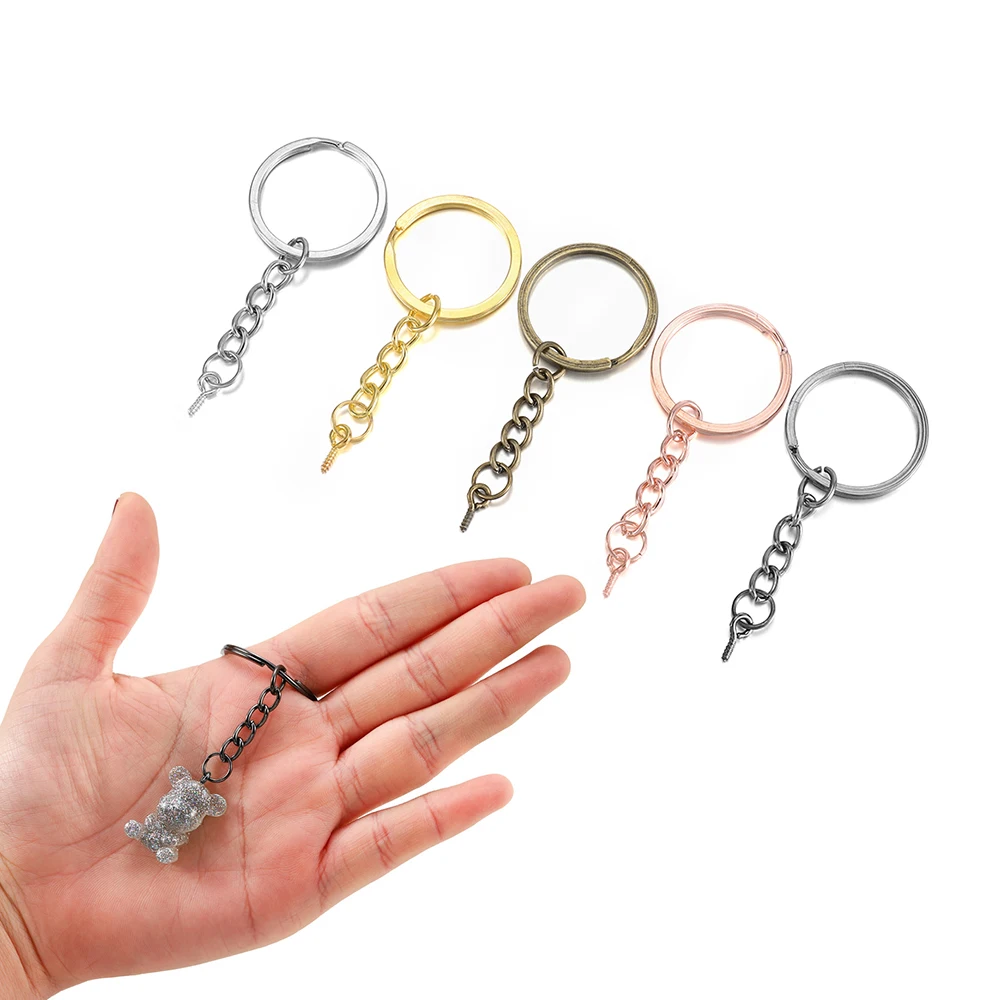 10/20pcs 25 28 30mm Screw Eye Pin Key Chain Key Ring With Eye Screws Round Split Keyrings For DIY Jewelry Making Accessories