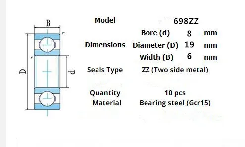 Miniature Bearing Multiple 10 Pieces 692ZZ 693ZZ 694zz 695zz 696zz 697zz 698zz 699zz 695RS 696RS 698RS 699RS