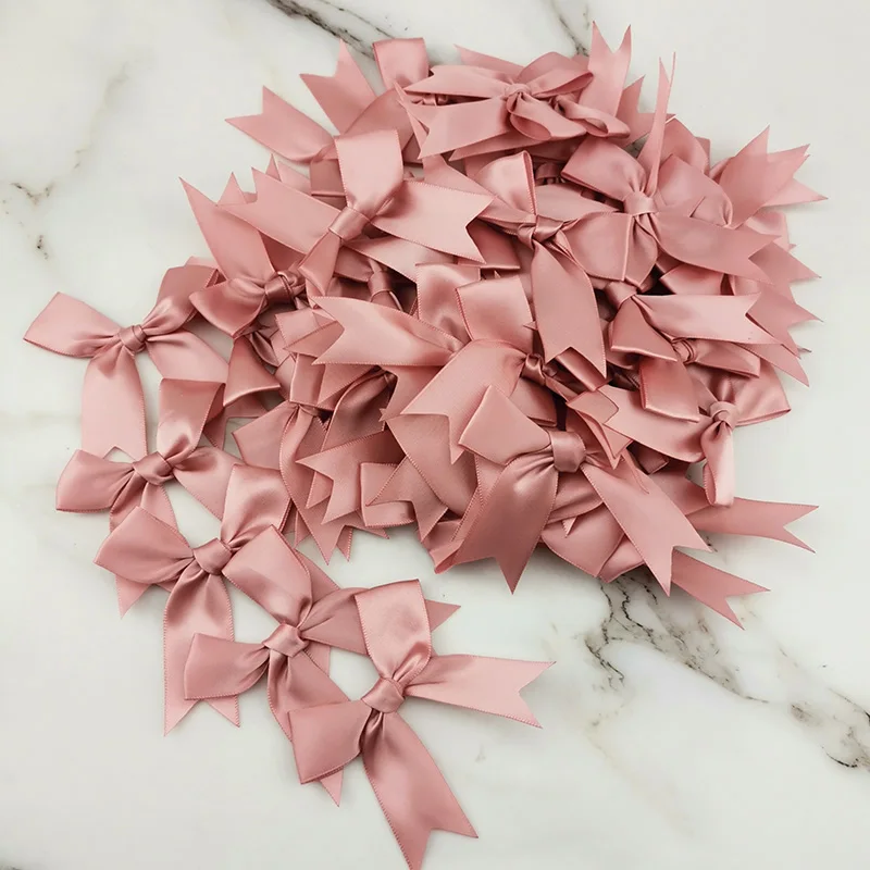 (50 Pcs/pack) 85*85mm Fresh Pink Ribbon Bows Small Size Satin Ribbon Bow Flower Craft Decoration Handwork DIY Party Decoration