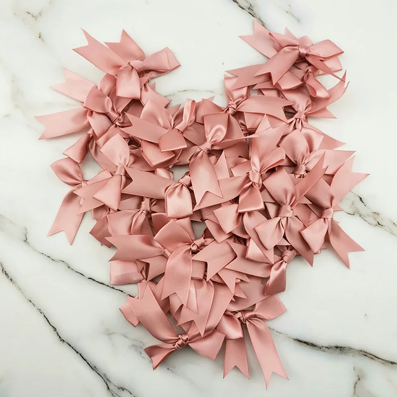 (50 Pcs/pack) 85*85mm Fresh Pink Ribbon Bows Small Size Satin Ribbon Bow Flower Craft Decoration Handwork DIY Party Decoration