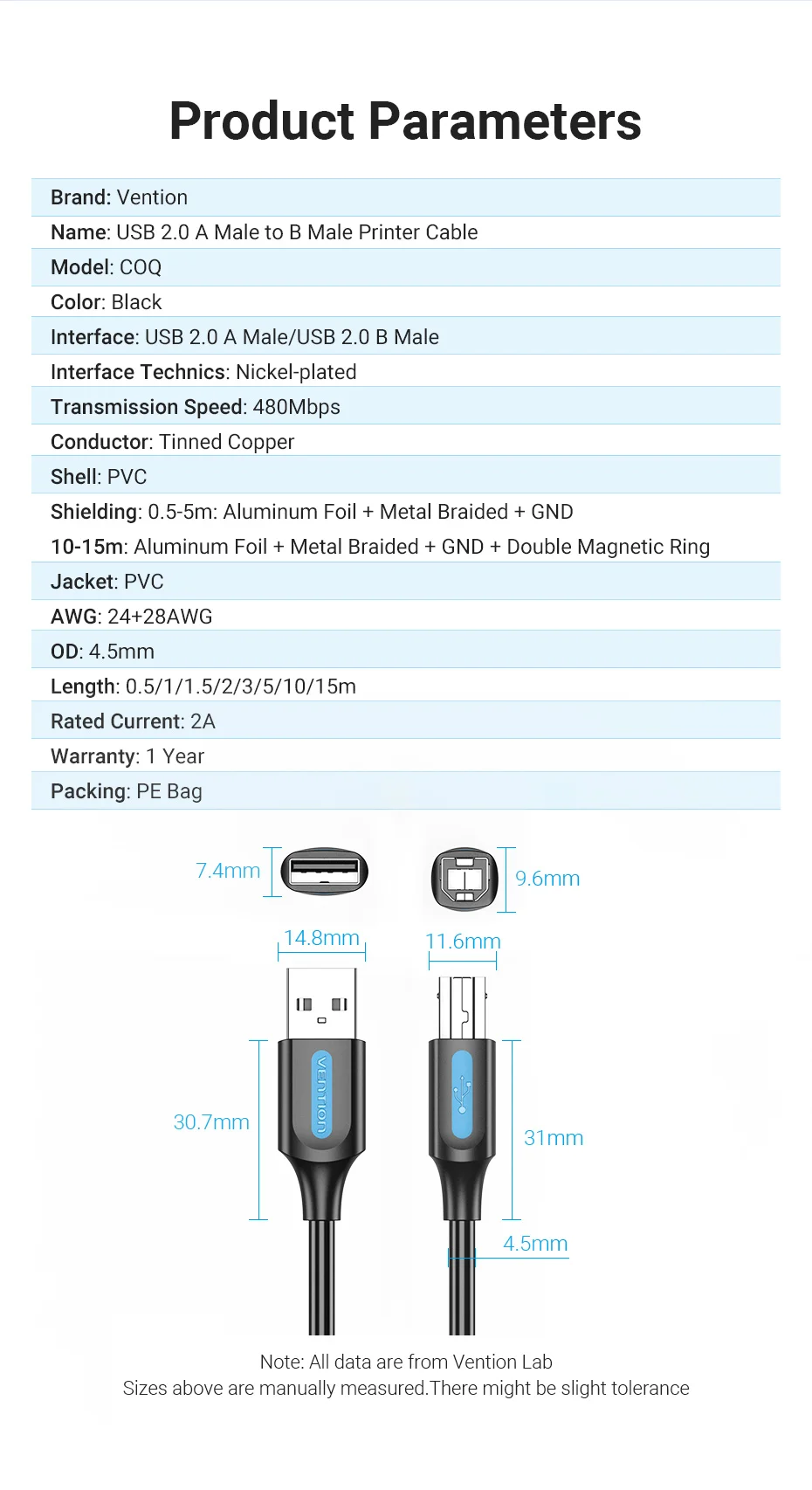 Vention USB Printer Cable USB 3.0 2.0 Type A Male to B Male Cable for Canon Epson HP ZJiang Label Printer DAC USB Printer