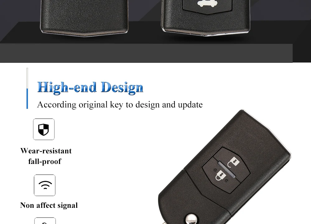 jingyuqin 2/3 Button Remote Key Fob Shell Case Folding Flip For Mazda 2 3 5 6 CX-7 / CX-9 / MX-5 With Uncut Blade Replacement