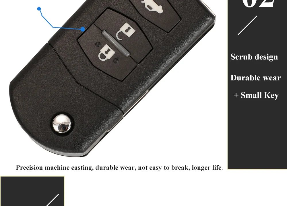 jingyuqin 2/3 Button Remote Key Fob Shell Case Folding Flip For Mazda 2 3 5 6 CX-7 / CX-9 / MX-5 With Uncut Blade Replacement