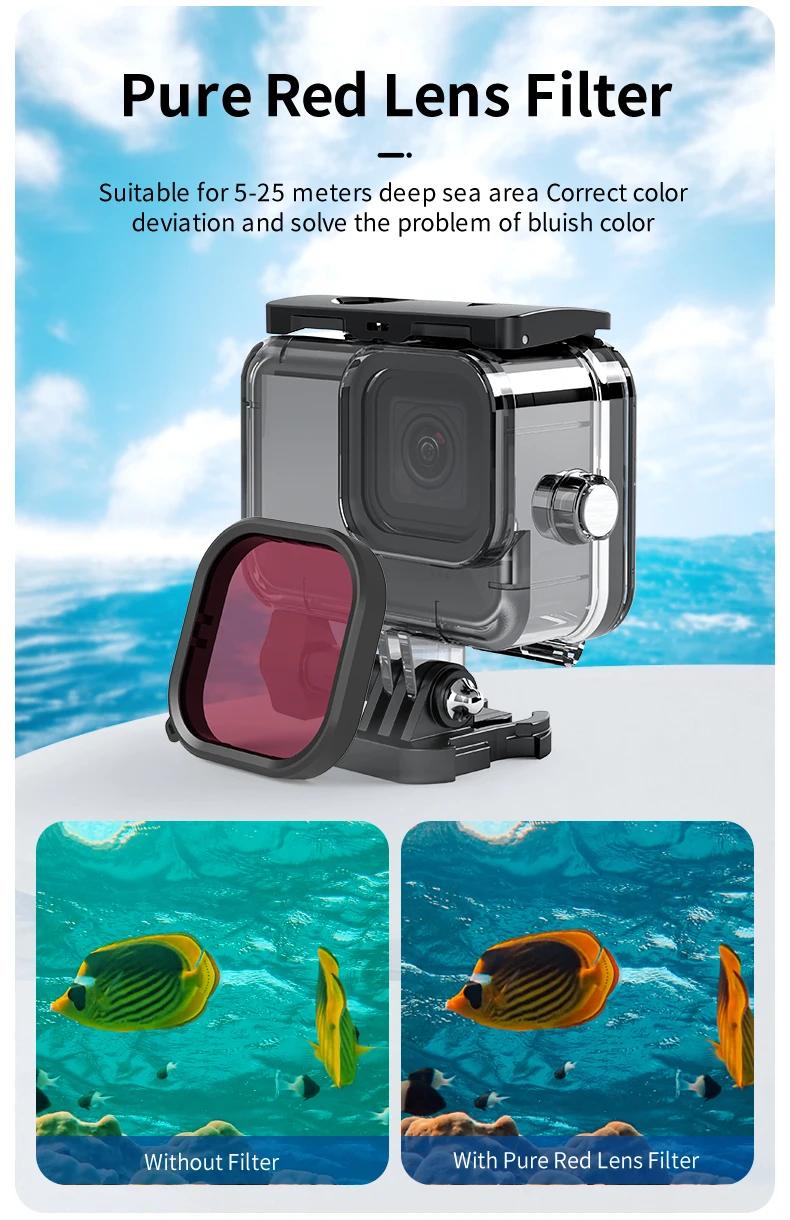 TELESIN 60M Waterproof Case For GoPro Hero 13 12 11 10 9 Underwater Diving Housing Cover With Dive Filter For Gopro Accessories