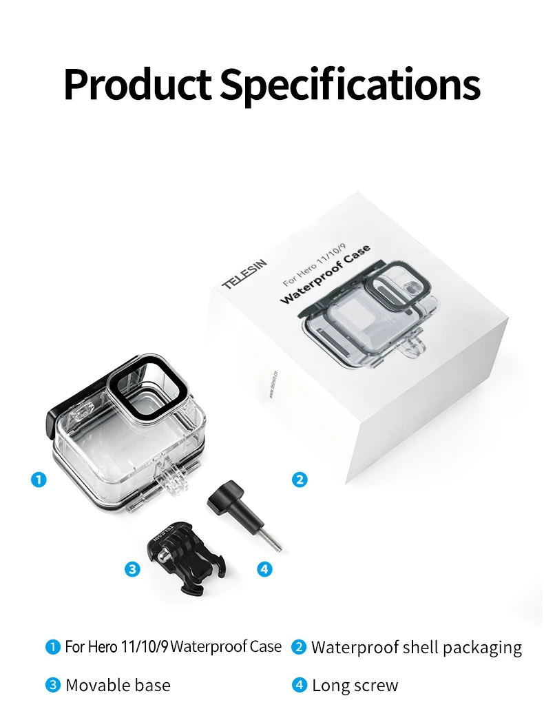 TELESIN 60M Waterproof Case For GoPro Hero 13 12 11 10 9 Underwater Diving Housing Cover With Dive Filter For Gopro Accessories