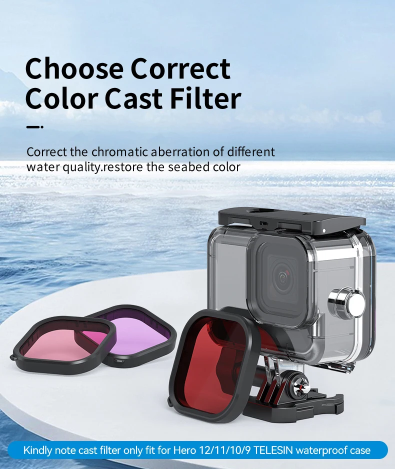 TELESIN 60M Waterproof Case For GoPro Hero 13 12 11 10 9 Underwater Diving Housing Cover With Dive Filter For Gopro Accessories