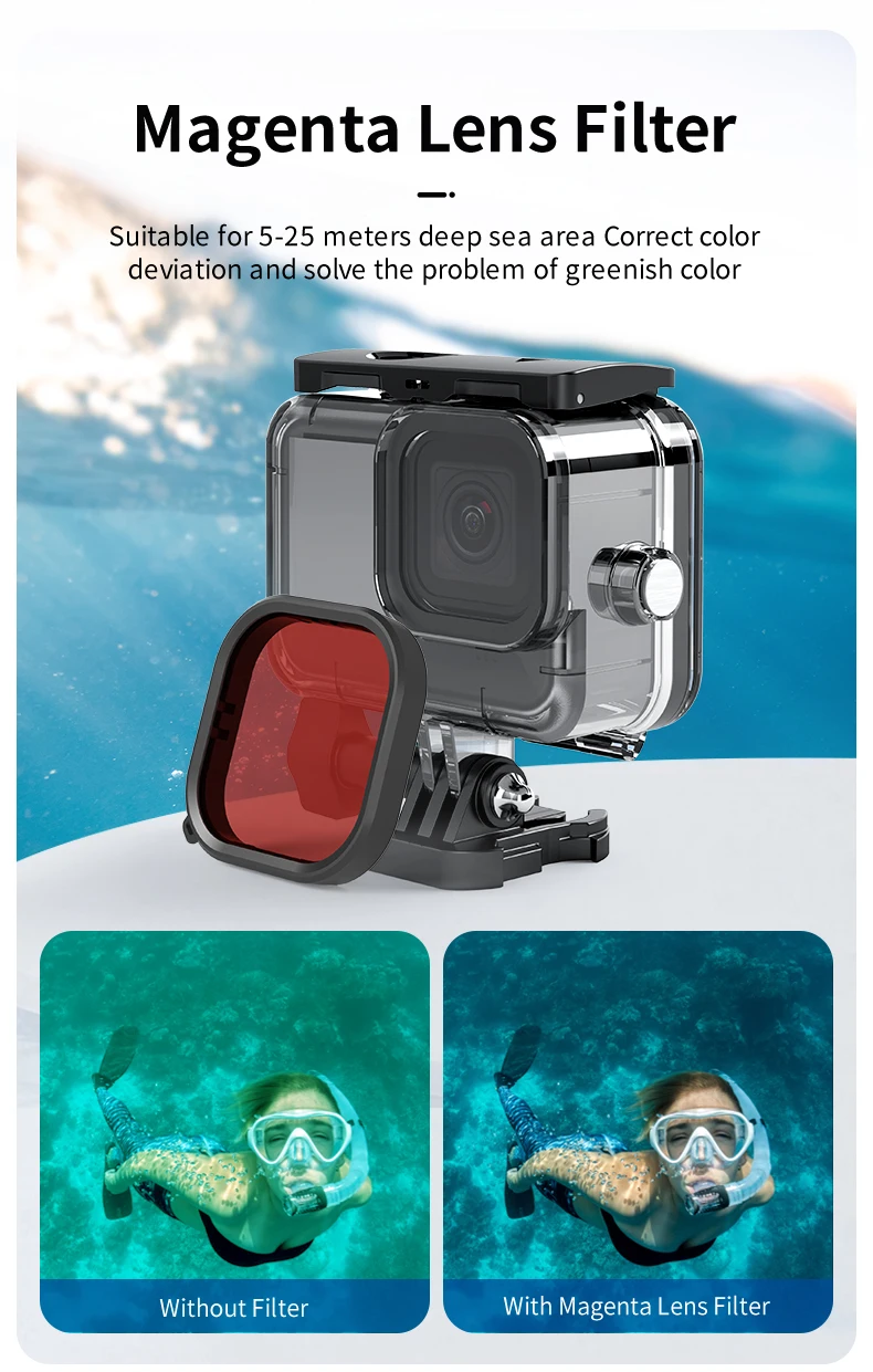 TELESIN 60M Waterproof Case For GoPro Hero 13 12 11 10 9 Underwater Diving Housing Cover With Dive Filter For Gopro Accessories