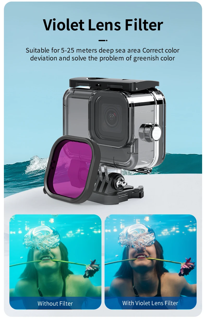 TELESIN 60M Waterproof Case For GoPro Hero 13 12 11 10 9 Underwater Diving Housing Cover With Dive Filter For Gopro Accessories