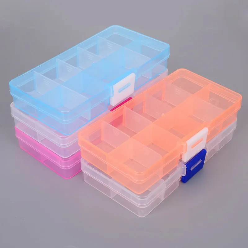 10 Slots Adjustable Transparent Jewelry Storage Box Ring Earring Drug Pill Beads Portable Plastic Organizer Case Travel Bins