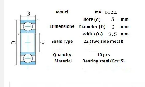 10pcs Miniature Metal Sealed Chrome Steel Bearings MR62ZZ MR72ZZ MR83ZZ MR93ZZ MR94ZZ MR104ZZ MR115ZZ MR126ZZ