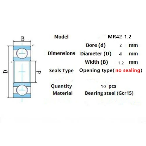 10pcs Miniature Metal Sealed Chrome Steel Bearings MR62ZZ MR72ZZ MR83ZZ MR93ZZ MR94ZZ MR104ZZ MR115ZZ MR126ZZ