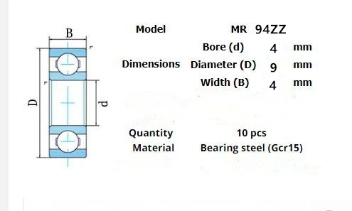 10pcs Miniature Metal Sealed Chrome Steel Bearings MR62ZZ MR72ZZ MR83ZZ MR93ZZ MR94ZZ MR104ZZ MR115ZZ MR126ZZ
