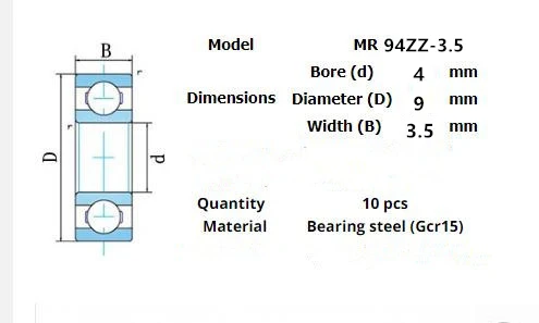 10pcs Miniature Metal Sealed Chrome Steel Bearings MR62ZZ MR72ZZ MR83ZZ MR93ZZ MR94ZZ MR104ZZ MR115ZZ MR126ZZ