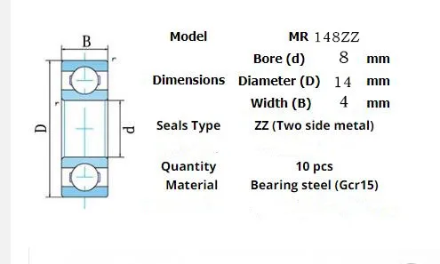 10pcs Miniature Metal Sealed Chrome Steel Bearings MR62ZZ MR72ZZ MR83ZZ MR93ZZ MR94ZZ MR104ZZ MR115ZZ MR126ZZ