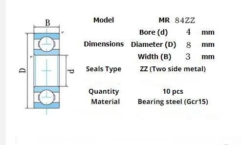 10pcs Miniature Metal Sealed Chrome Steel Bearings MR62ZZ MR72ZZ MR83ZZ MR93ZZ MR94ZZ MR104ZZ MR115ZZ MR126ZZ