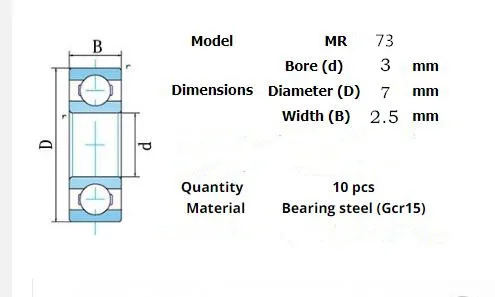 10pcs Miniature Metal Sealed Chrome Steel Bearings MR62ZZ MR72ZZ MR83ZZ MR93ZZ MR94ZZ MR104ZZ MR115ZZ MR126ZZ