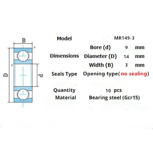 10pcs Miniature Metal Sealed Chrome Steel Bearings MR62ZZ MR72ZZ MR83ZZ MR93ZZ MR94ZZ MR104ZZ MR115ZZ MR126ZZ