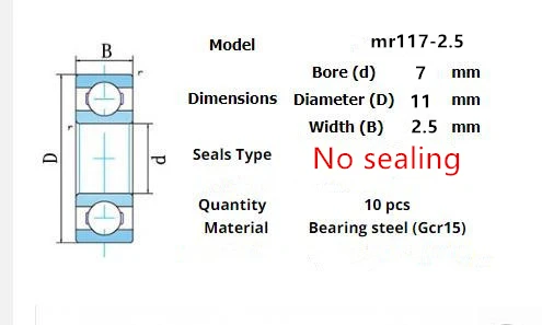 10pcs Miniature Metal Sealed Chrome Steel Bearings MR62ZZ MR72ZZ MR83ZZ MR93ZZ MR94ZZ MR104ZZ MR115ZZ MR126ZZ