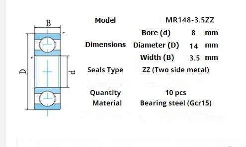 10pcs Miniature Metal Sealed Chrome Steel Bearings MR62ZZ MR72ZZ MR83ZZ MR93ZZ MR94ZZ MR104ZZ MR115ZZ MR126ZZ