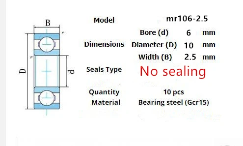 10pcs Miniature Metal Sealed Chrome Steel Bearings MR62ZZ MR72ZZ MR83ZZ MR93ZZ MR94ZZ MR104ZZ MR115ZZ MR126ZZ