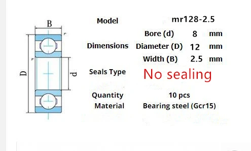 10pcs Miniature Metal Sealed Chrome Steel Bearings MR62ZZ MR72ZZ MR83ZZ MR93ZZ MR94ZZ MR104ZZ MR115ZZ MR126ZZ
