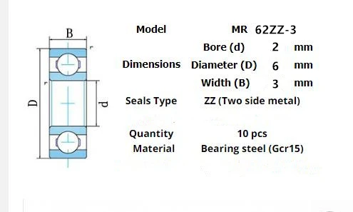 10pcs Miniature Metal Sealed Chrome Steel Bearings MR62ZZ MR72ZZ MR83ZZ MR93ZZ MR94ZZ MR104ZZ MR115ZZ MR126ZZ