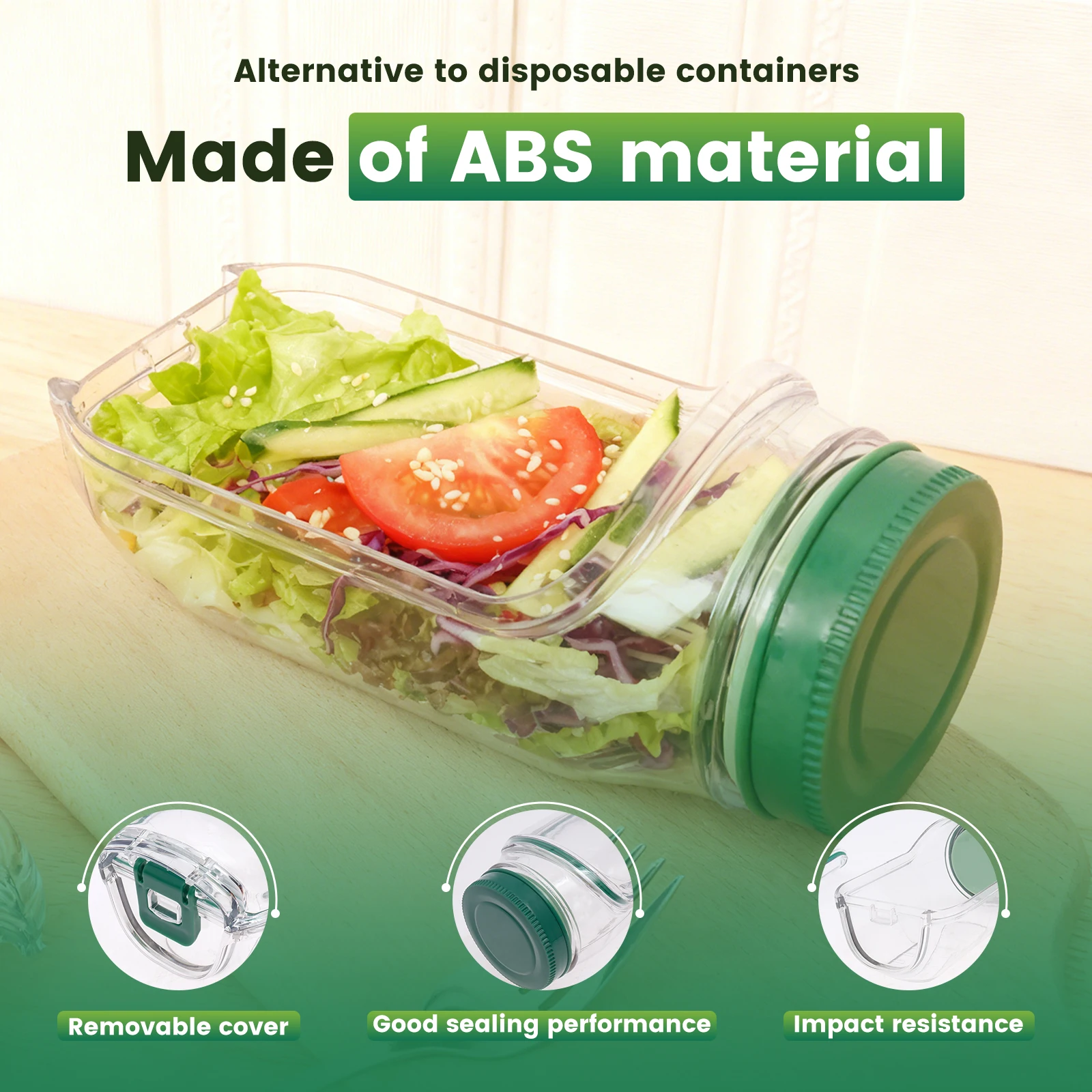 Salad Pod Leakproof Plastic Salad Box With Side-opening Cover Layering Salad Pod Portable Breakfast Fruit Storage Box for Picnic