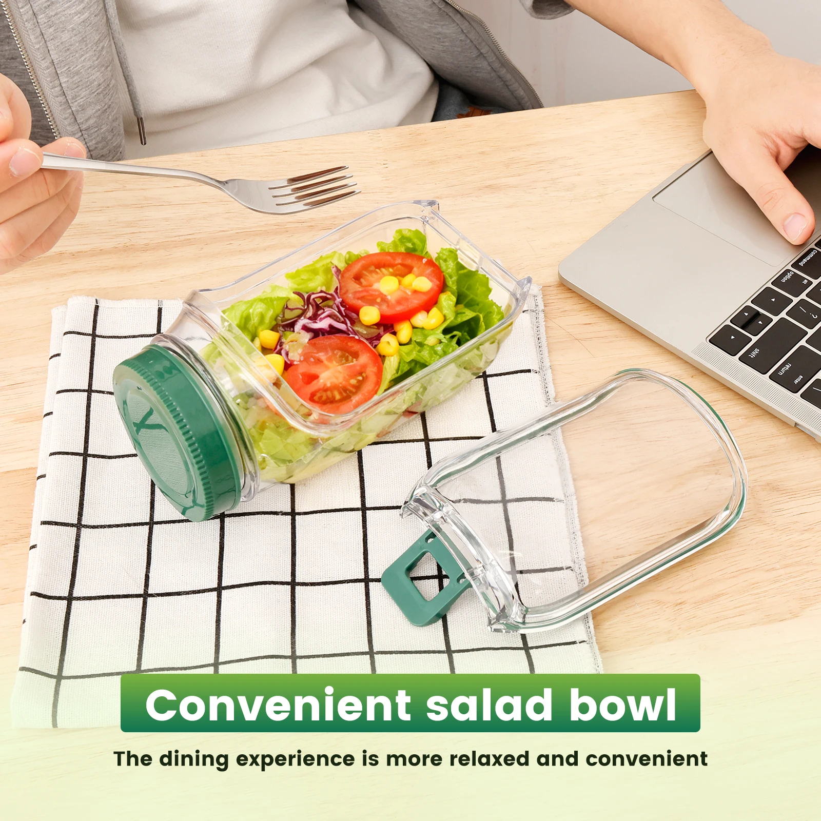 Salad Pod Leakproof Plastic Salad Box With Side-opening Cover Layering Salad Pod Portable Breakfast Fruit Storage Box for Picnic