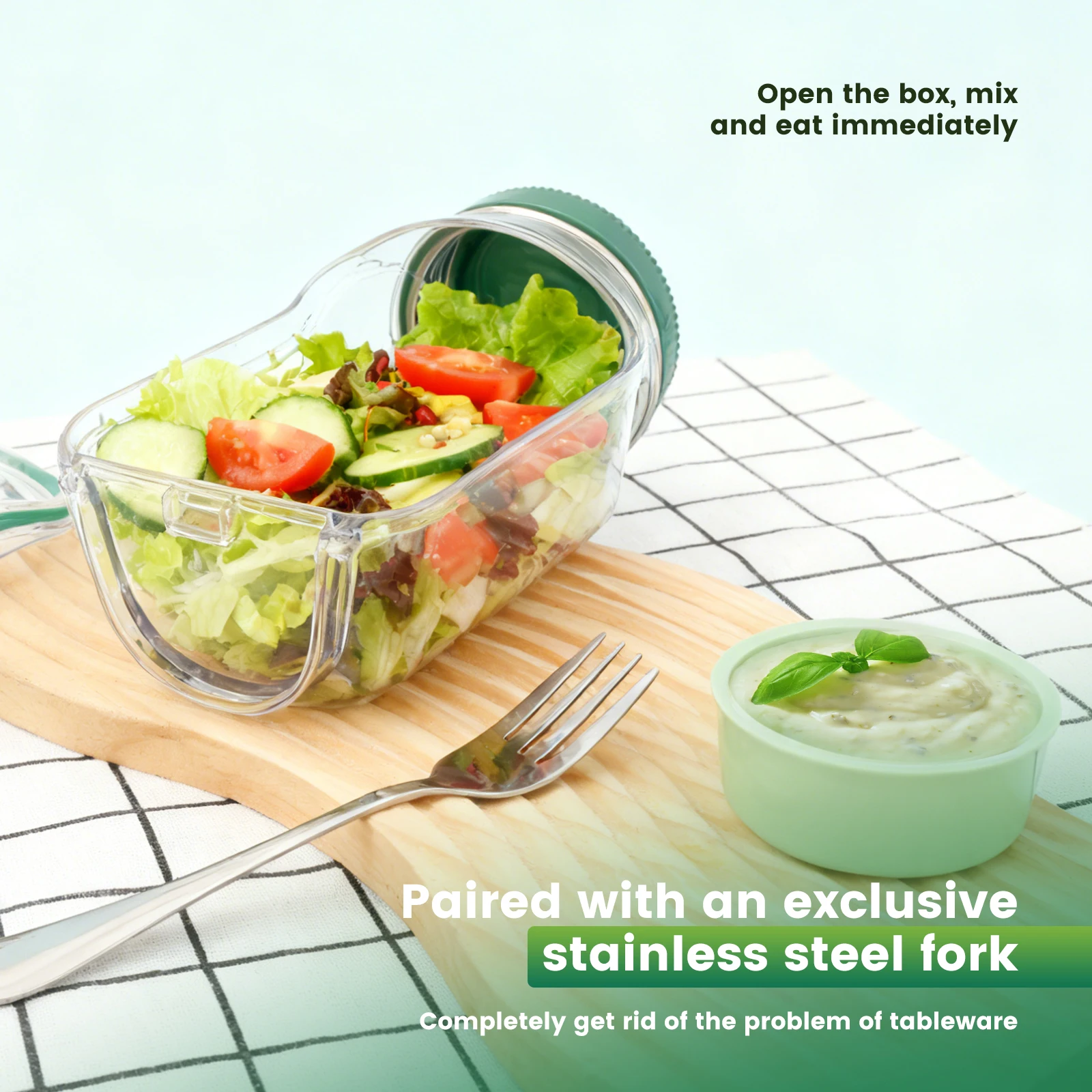 Salad Pod Leakproof Plastic Salad Box With Side-opening Cover Layering Salad Pod Portable Breakfast Fruit Storage Box for Picnic