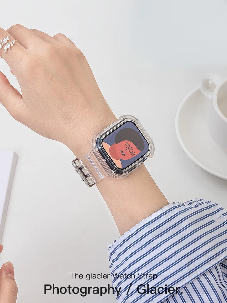 Clear Band + Case for Apple Watch Series 12 11 10 9 8 SE 7 6 5 Transparent Silicone Strap for iWatch 49mm 45 44 42 46 38 40 41mm