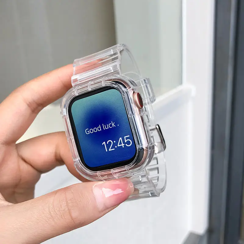 Clear Band + Case for Apple Watch Series 12 11 10 9 8 SE 7 6 5 Transparent Silicone Strap for iWatch 49mm 45 44 42 46 38 40 41mm