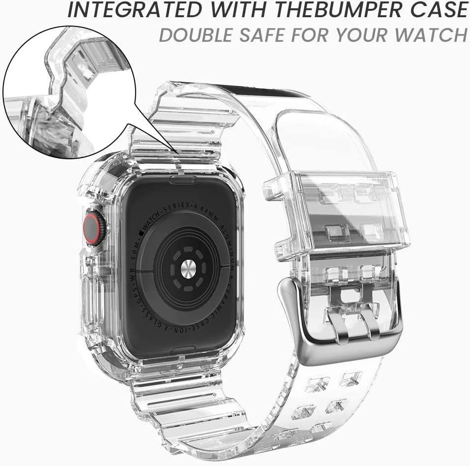 Clear Band + Case for Apple Watch Series 12 11 10 9 8 SE 7 6 5 Transparent Silicone Strap for iWatch 49mm 45 44 42 46 38 40 41mm