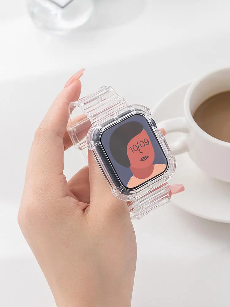 Clear Band + Case for Apple Watch Series 12 11 10 9 8 SE 7 6 5 Transparent Silicone Strap for iWatch 49mm 45 44 42 46 38 40 41mm
