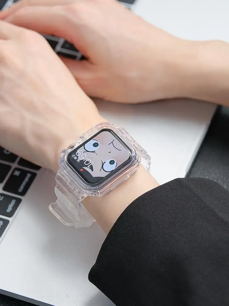 Clear Band + Case for Apple Watch Series 12 11 10 9 8 SE 7 6 5 Transparent Silicone Strap for iWatch 49mm 45 44 42 46 38 40 41mm