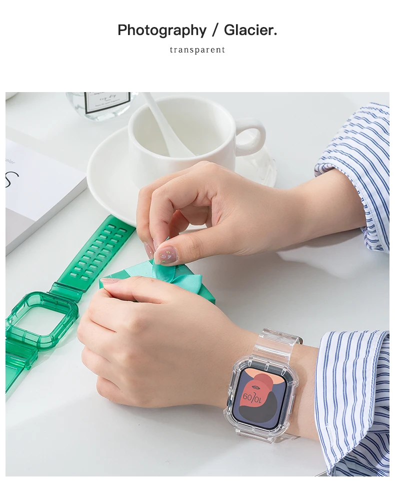 Clear Band + Case for Apple Watch Series 12 11 10 9 8 SE 7 6 5 Transparent Silicone Strap for iWatch 49mm 45 44 42 46 38 40 41mm