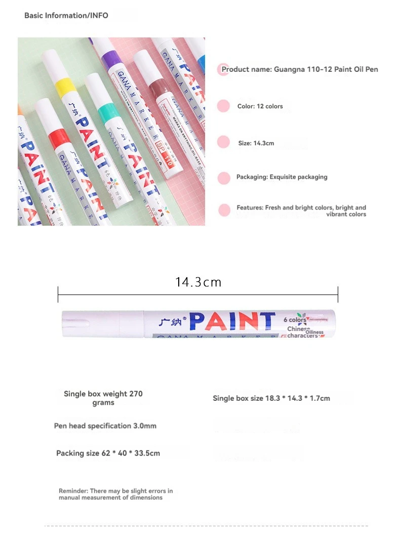 12 Color Permanent Paint Pens White Markers Oil Based Waterproof Marker Pen for Metal Rock Painting, Wood, Plastic, Canvas, Mugs