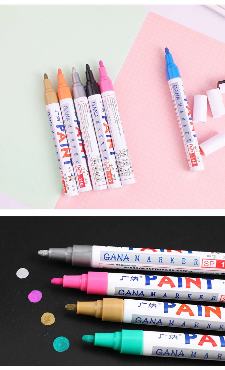 12 Color Permanent Paint Pens White Markers Oil Based Waterproof Marker Pen for Metal Rock Painting, Wood, Plastic, Canvas, Mugs