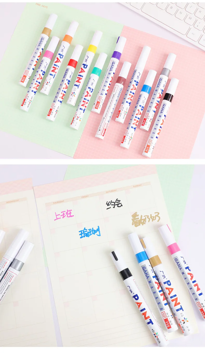 12 Color Permanent Paint Pens White Markers Oil Based Waterproof Marker Pen for Metal Rock Painting, Wood, Plastic, Canvas, Mugs