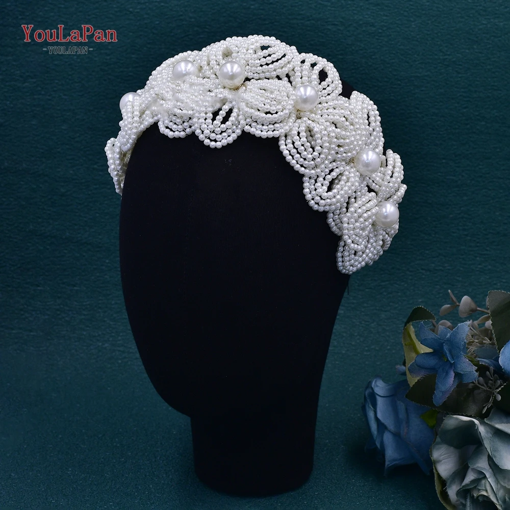 TOPQUEEN Beaded Flower Bridal Hair Hoop Headwear Fashion Women Pearl Hair Accessories Bridal Wedding Luxury Jewelry HP697