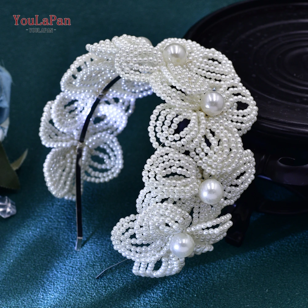 TOPQUEEN Beaded Flower Bridal Hair Hoop Headwear Fashion Women Pearl Hair Accessories Bridal Wedding Luxury Jewelry HP697