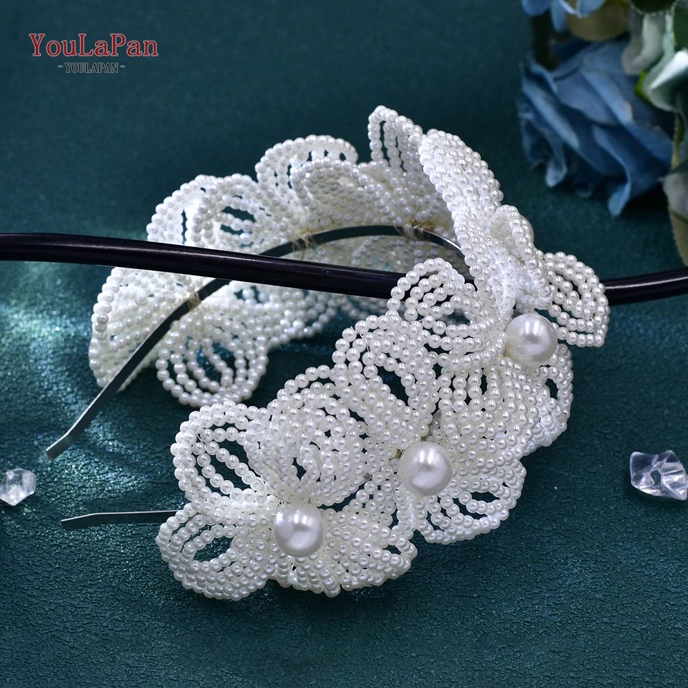 TOPQUEEN Beaded Flower Bridal Hair Hoop Headwear Fashion Women Pearl Hair Accessories Bridal Wedding Luxury Jewelry HP697