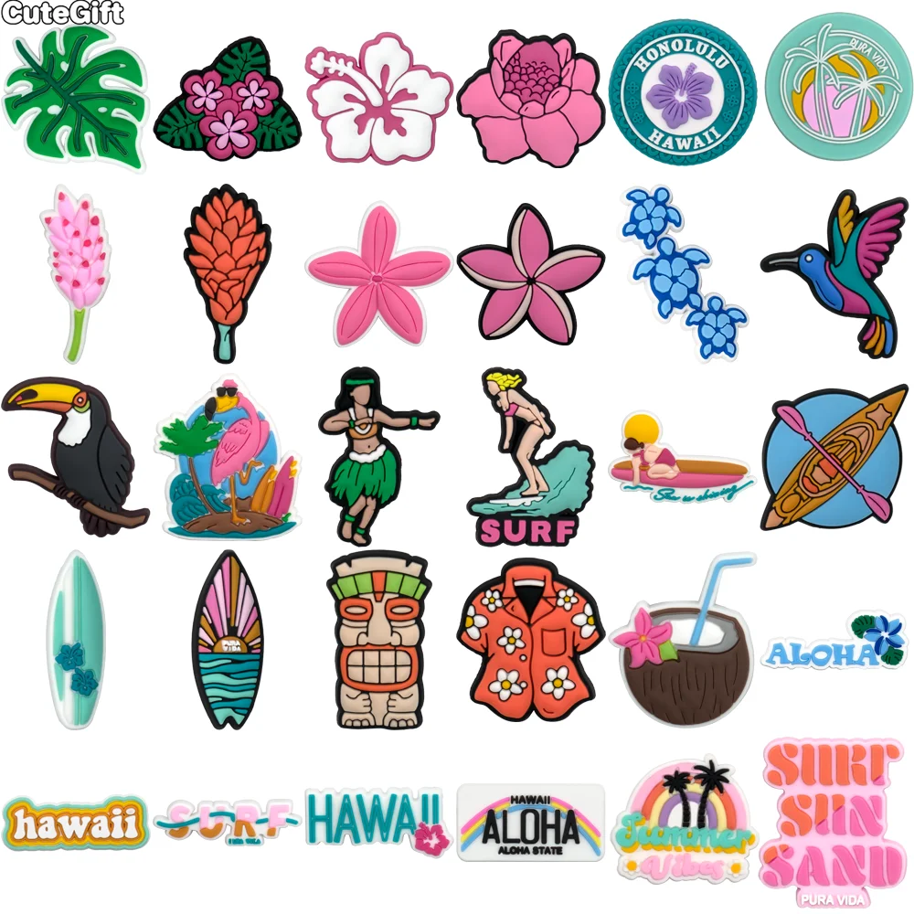 1/30PCS Summer Travel Shoe Charms for Women Men Kid Surfboard Sailing Shoe Decoration for Coconut Flower Accessories Clog Buckle