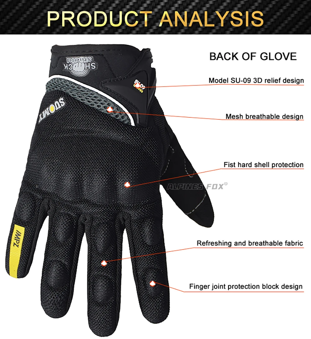 Suomy Summer Breathable Full Finger Motorcycle Gloves Wear-resistant Touch Screen Moto Biker Gloves Motocross Racing Luvas Moto
