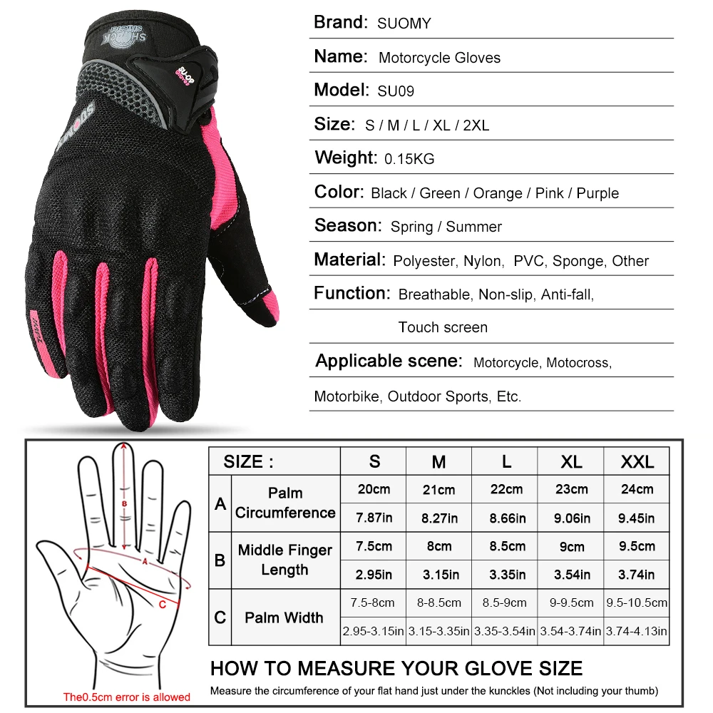 Suomy Summer Breathable Full Finger Motorcycle Gloves Wear-resistant Touch Screen Moto Biker Gloves Motocross Racing Luvas Moto