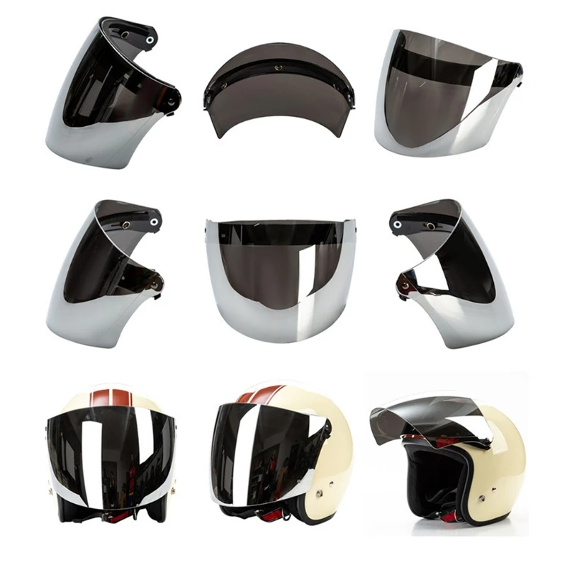 Universal 3-Snap Open Face Helmet Visor 3/4 Helmet Visor for Scratch Resistant UV Protected