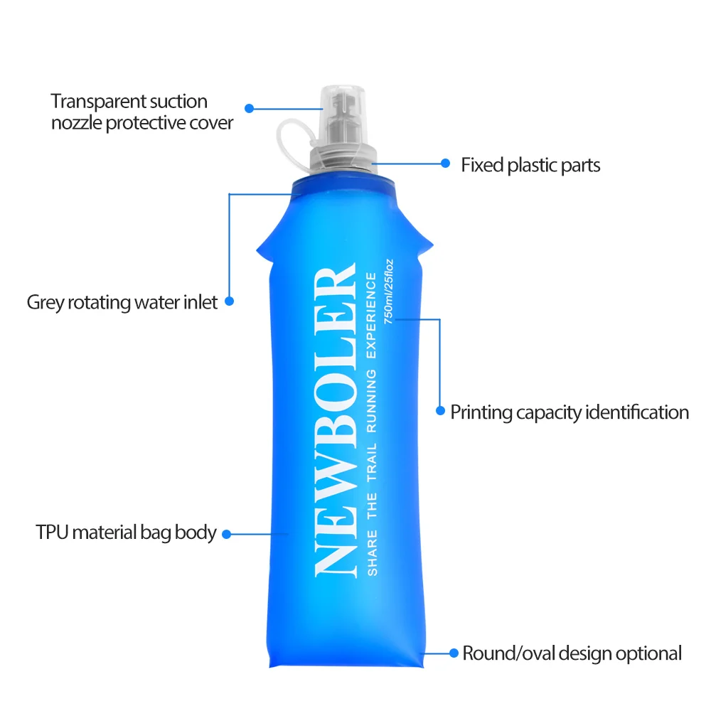 750ML Water Bottle TPU Folding Soft Flask Sport Water Bottle Water Bag Collapsible Water Bottle Running Camping Hiking