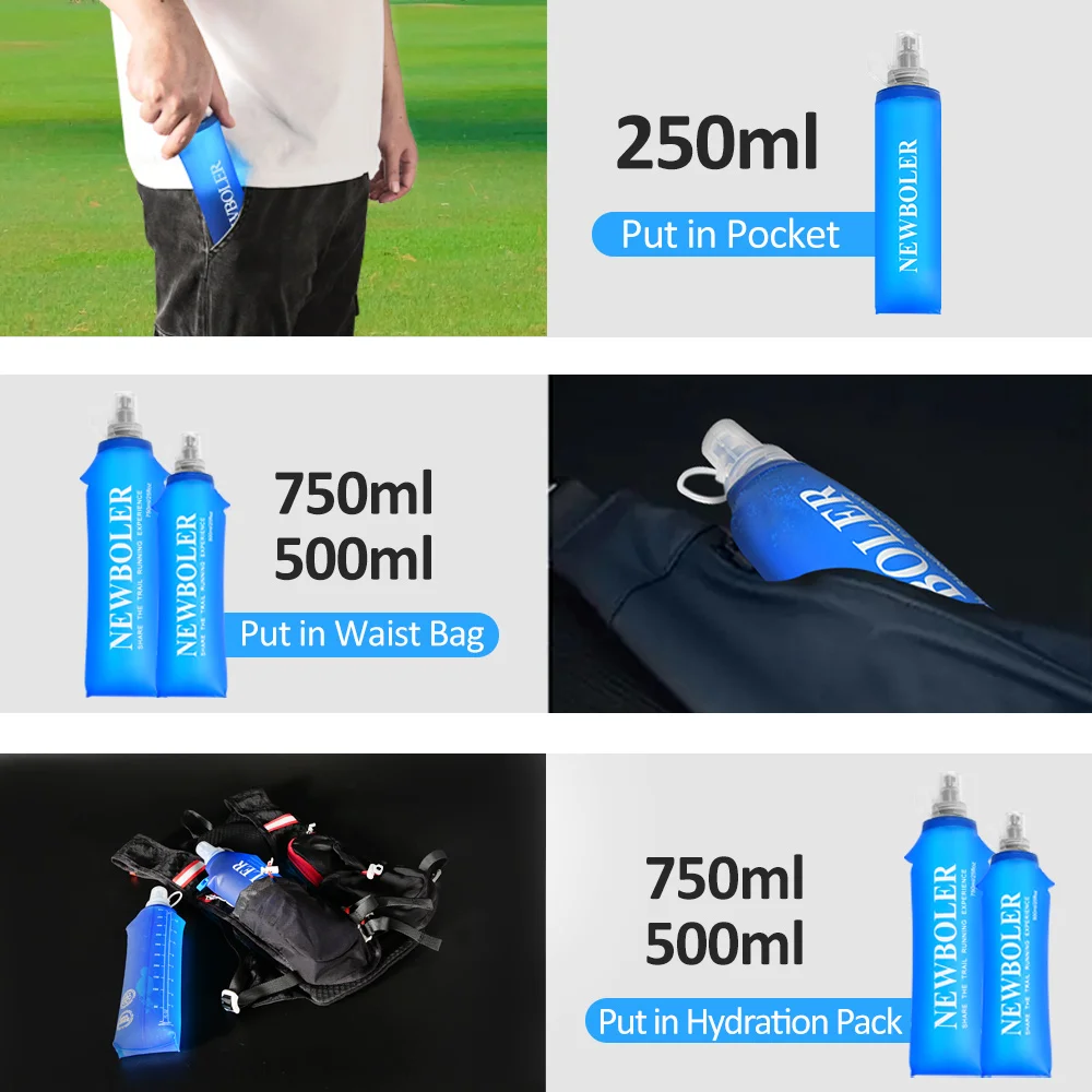 750ML Water Bottle TPU Folding Soft Flask Sport Water Bottle Water Bag Collapsible Water Bottle Running Camping Hiking