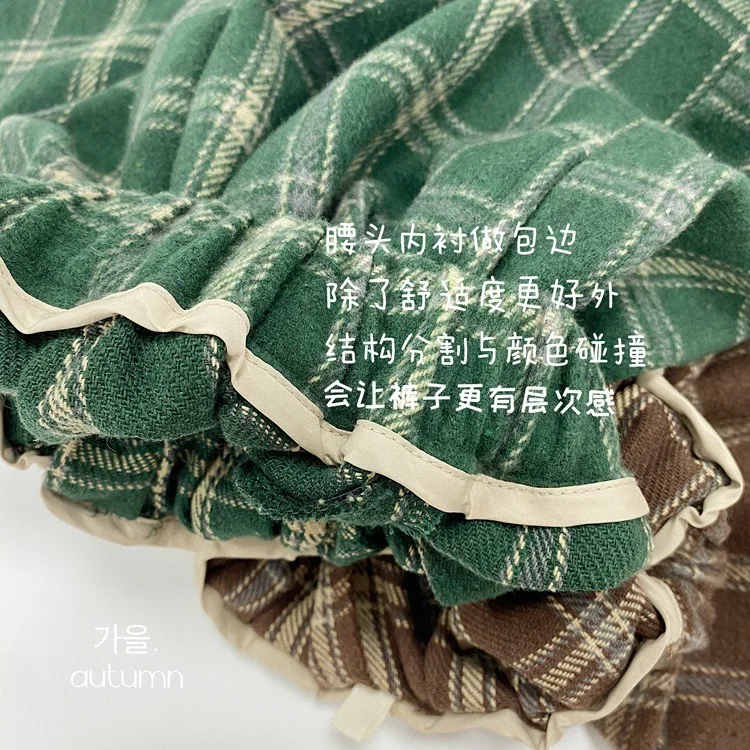 Childrens Boys Checkered Pants Spring Autumn Woven Material Wide Legs Kids Boys Pants Fashionable Baby Boys Cropped Pants
