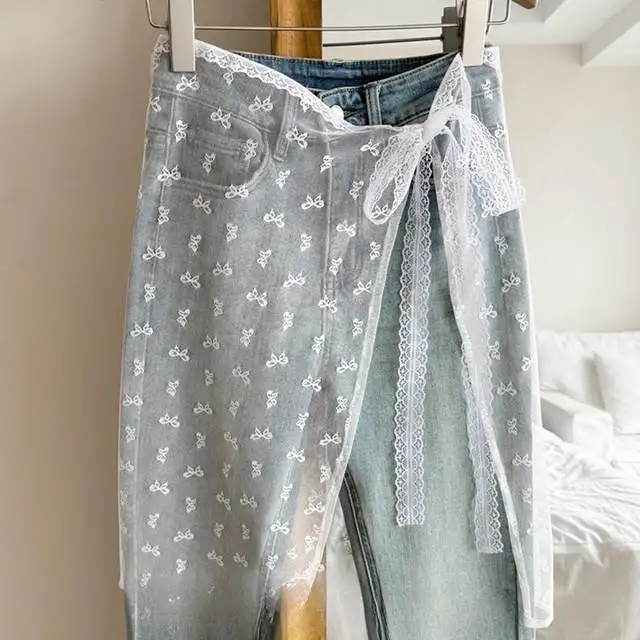 INS Blogger Lace Layered Gauze Skirt Y2k Streetwear Apron Wrap Skirt Lace Up Matching Pants Spicy Girl Stacked Y2k Wrap Skirt