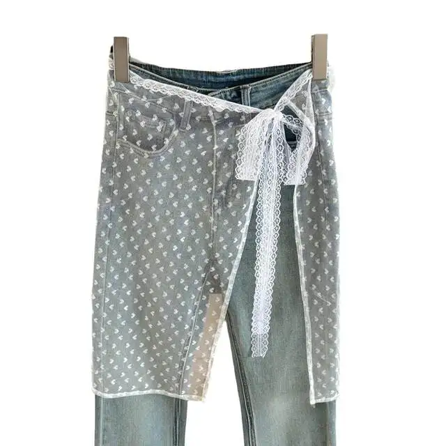 INS Blogger Lace Layered Gauze Skirt Y2k Streetwear Apron Wrap Skirt Lace Up Matching Pants Spicy Girl Stacked Y2k Wrap Skirt